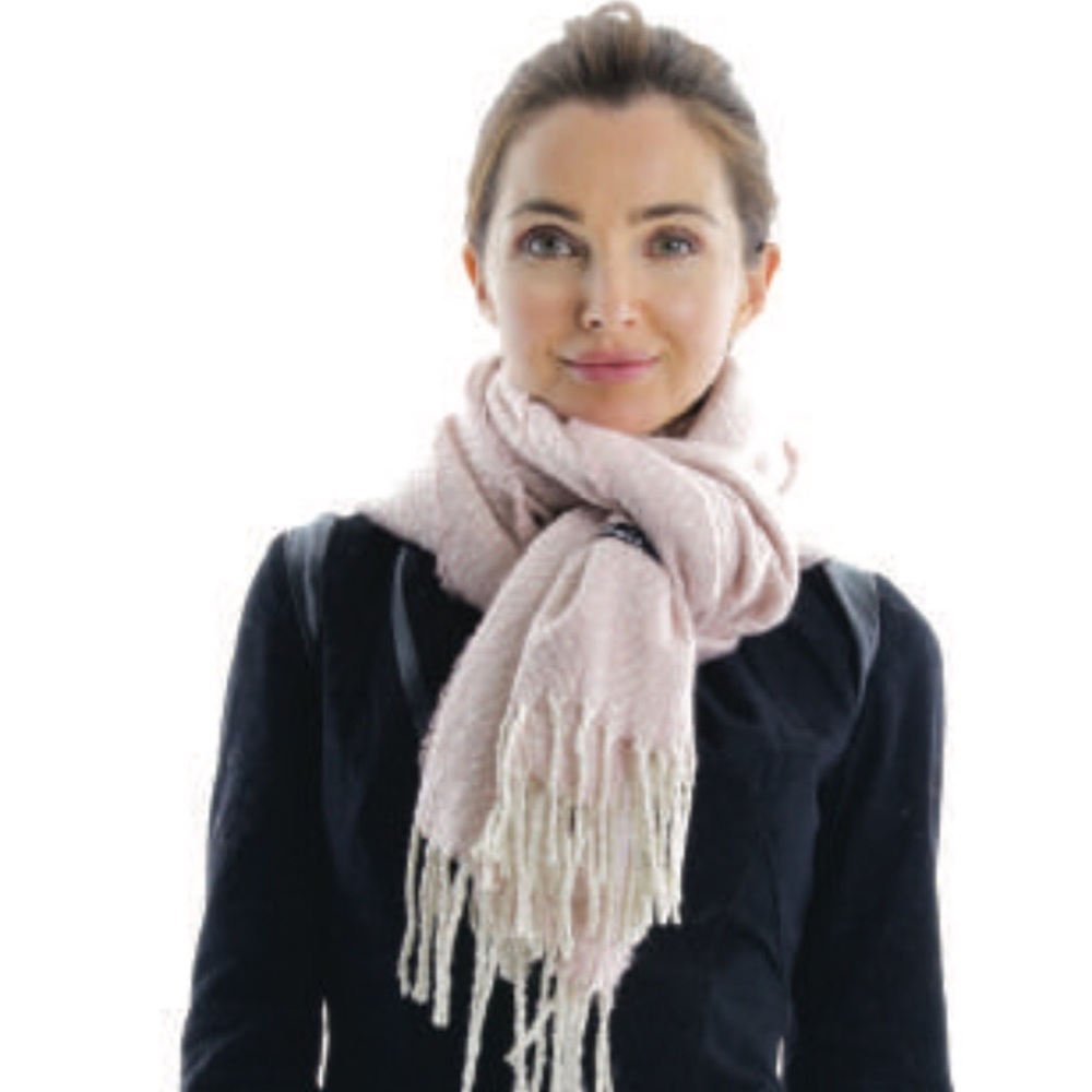New Cloie pink and white herringbone scarf